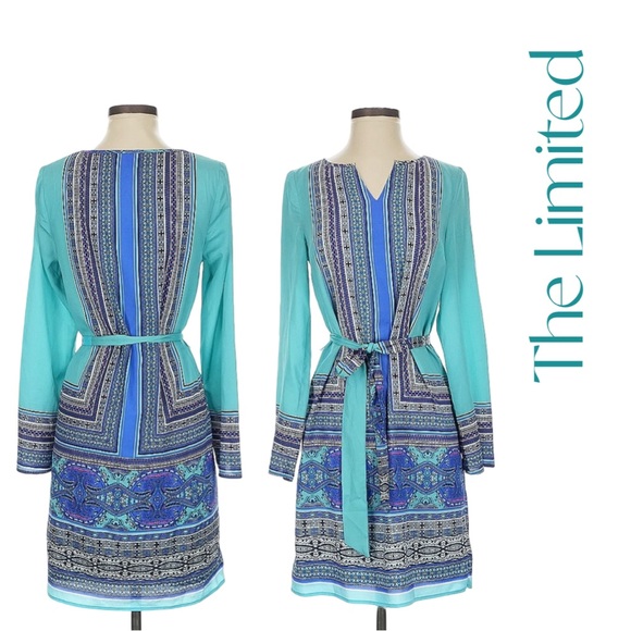 The Limited Dresses & Skirts - The Limited Teal/Navy Paisley Long Sleeve Dress Sz XS Like new